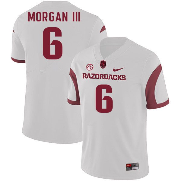 Men #6 John Morgan III Arkansas Razorback College Football Jerseys Stitched Sale-White - Click Image to Close